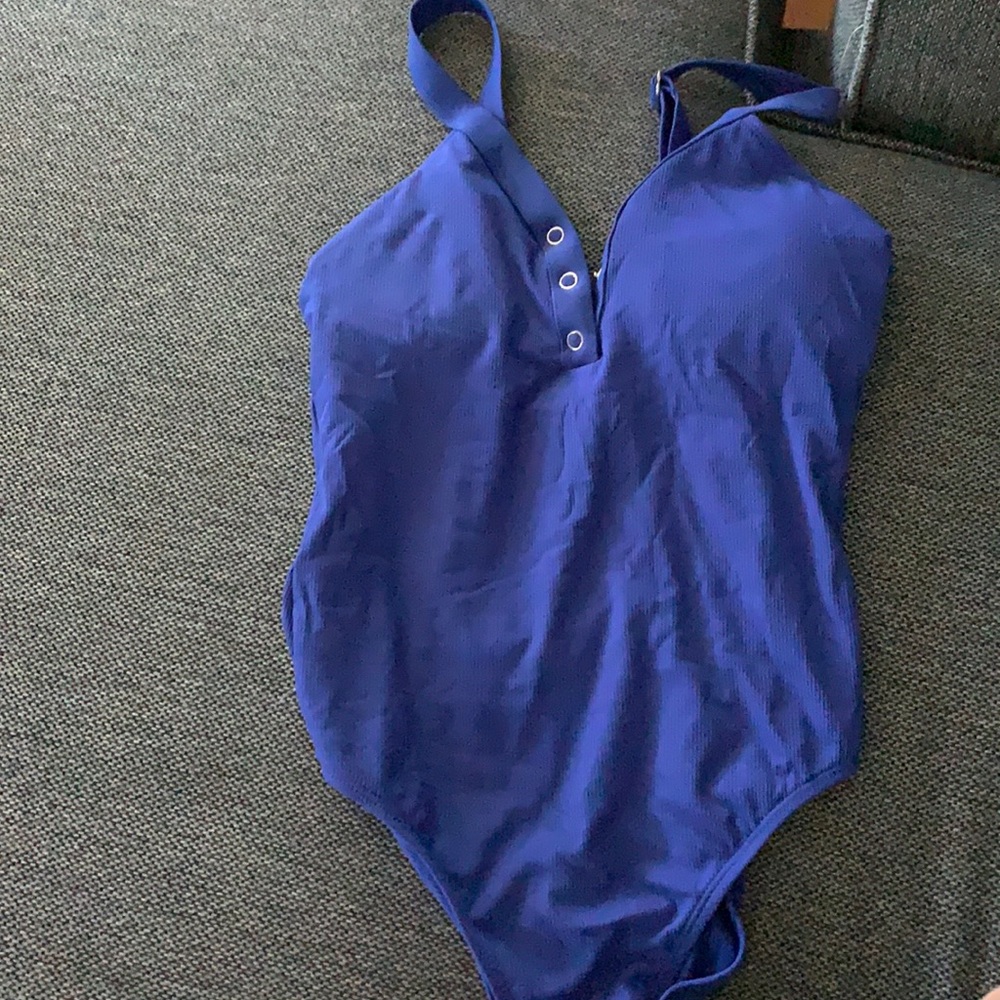 Blue one piece bathing suit